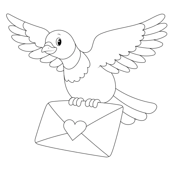 Pidgeon with letter | Online coloring pages for kids