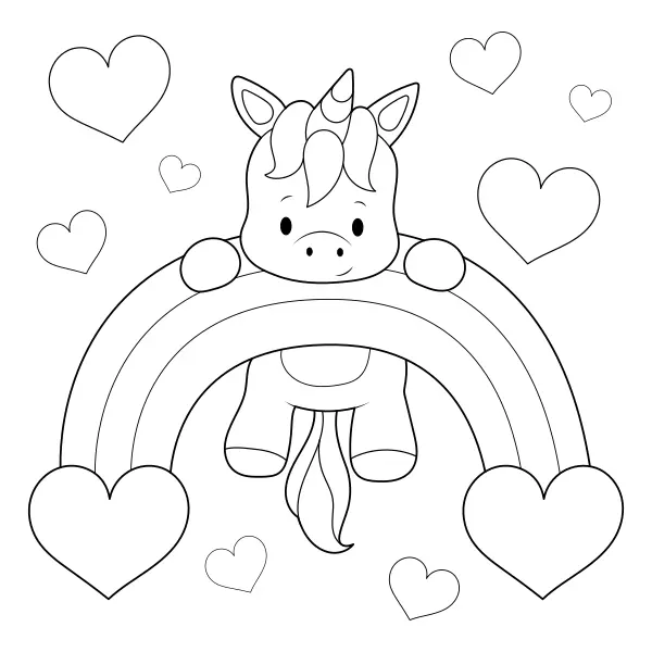Unicorn with Hearts | Online coloring pages for kids
