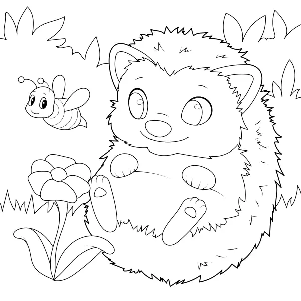 Hedgehog with a Bee | Online coloring pages for kids