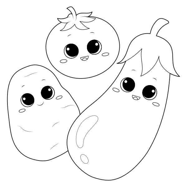 Eggplant, tomato and potato | Online coloring pages for kids