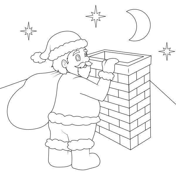 Santa Claus by the Chimney | Online coloring pages for kids
