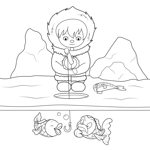 Inuit fishing | Online coloring pages for kids