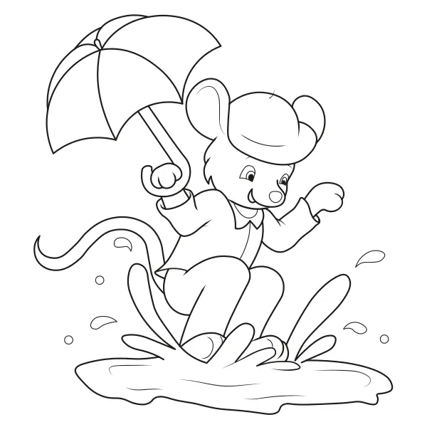 Mouse with an Umbrella | Online coloring pages for kids