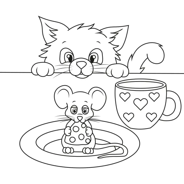 Cat and Mouse | Online coloring pages for kids