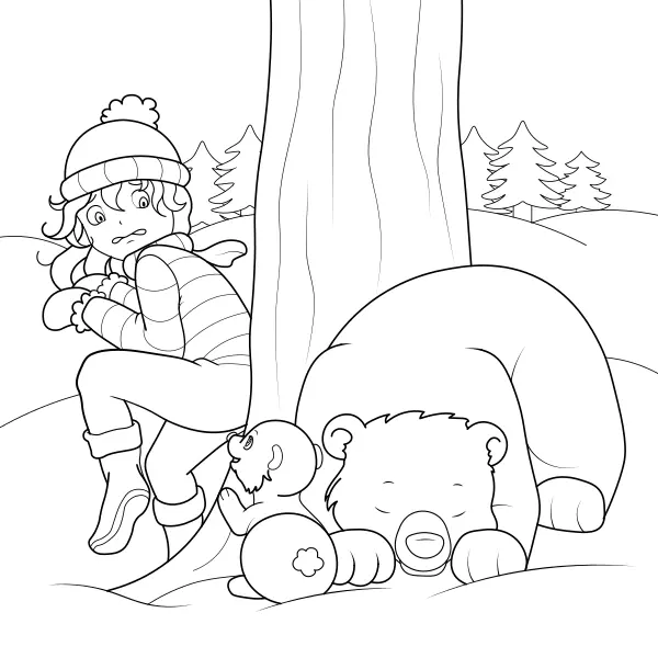 Frightened Girl and the Bears | Online coloring pages for kids
