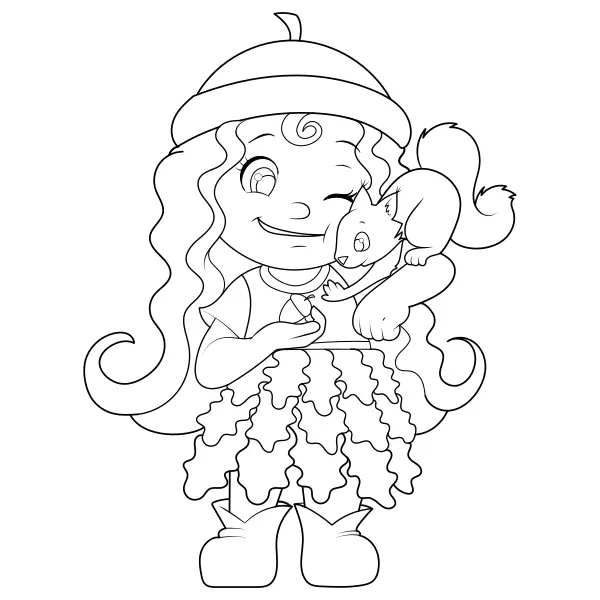 Girl with a Squirrel | Online coloring pages for kids