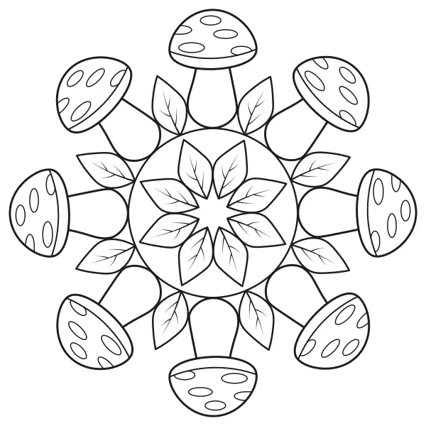 Mushroom mandala | Online coloring pages for kids
