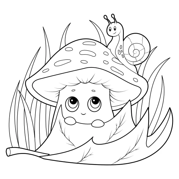 Mushroom and a Snail | Online coloring pages for kids