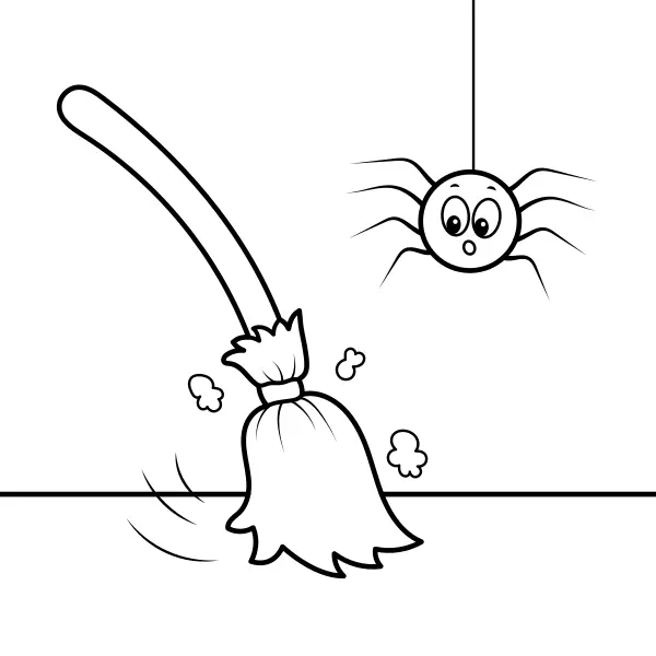 Broom and a Spider | Online coloring pages for kids