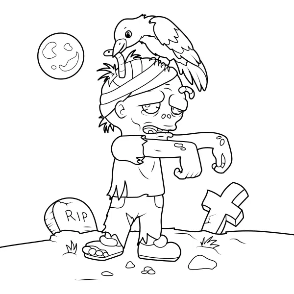 Little Zombie and Crow | Online coloring pages for kids