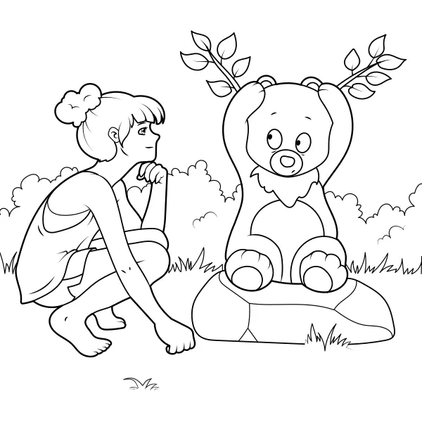 Girl with a Bear | Online coloring pages for kids