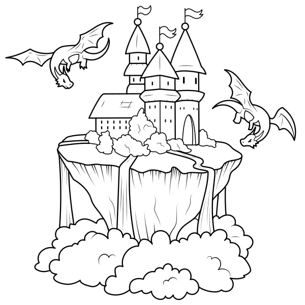 Castle and Dragons | Online coloring pages for kids