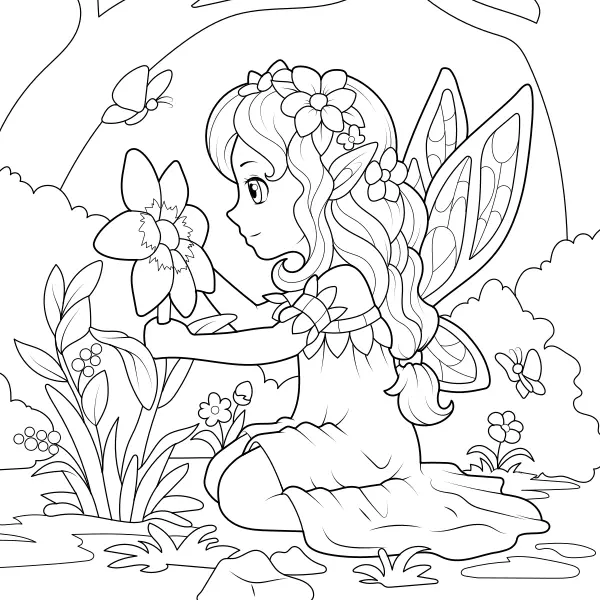 Fairy in a Forest | Online coloring pages for kids