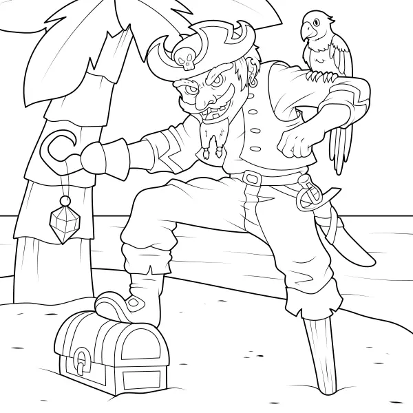 Pirate with a Treasure | Online coloring pages for kids