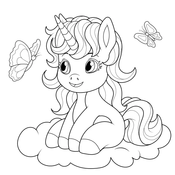 Unicorn and Butterflies | Online coloring pages for kids