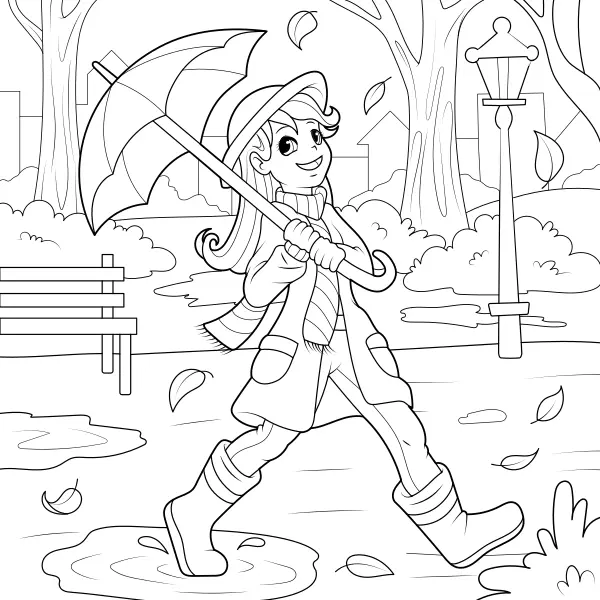 Girl with an Umbrella | Online coloring pages for kids