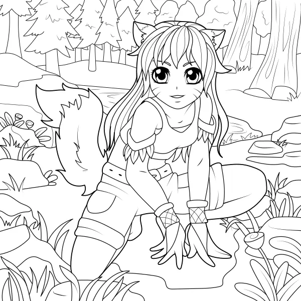 Fox Girl | Online coloring pages for kids