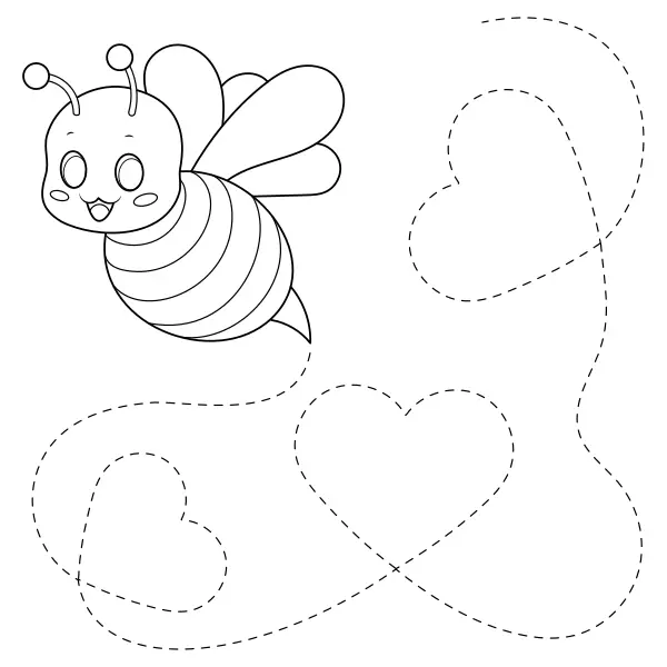 Bee with Hearts | Online coloring pages for kids