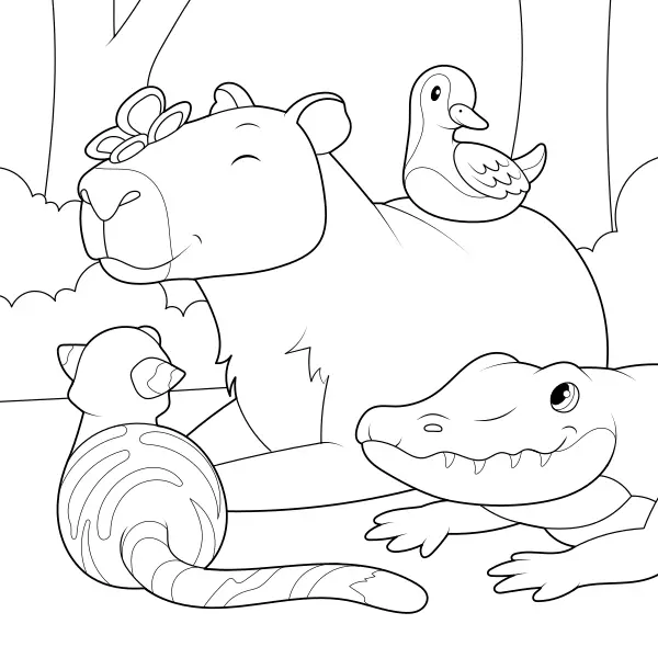 Capybara with Friends | Online coloring pages for kids