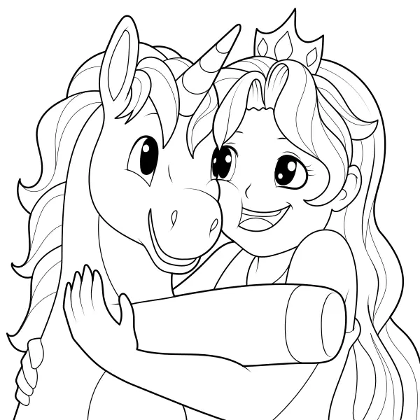 Princess and a Unicorn | Online coloring pages for kids