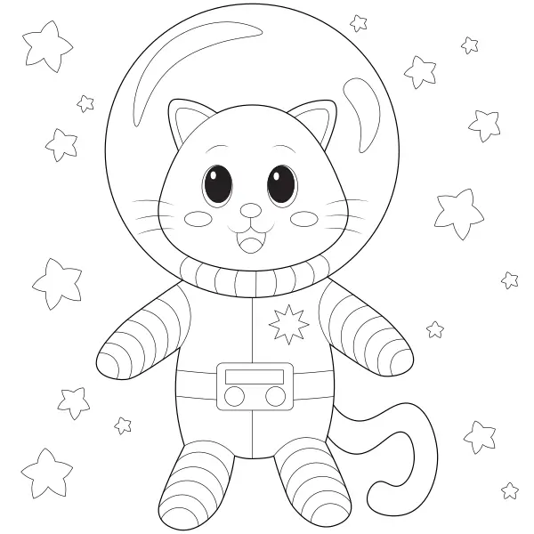 Cat in Space | Online coloring pages for kids