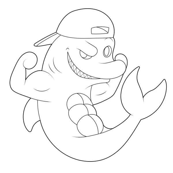 Shark with a Baseball Cap | Online coloring pages for kids
