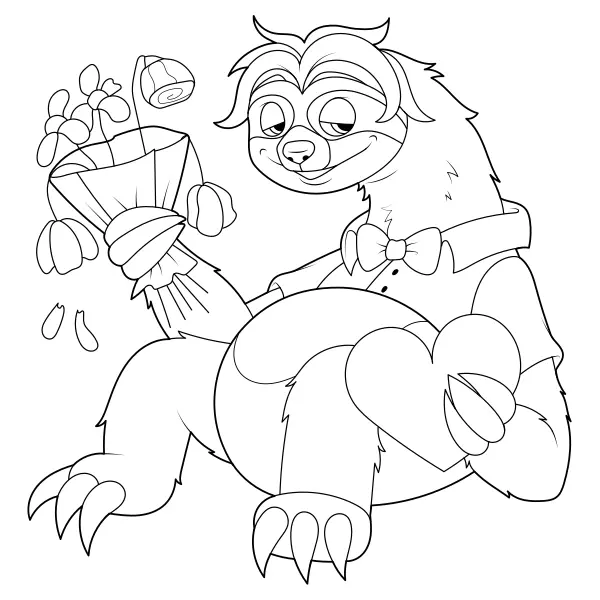 Sloth in Love | Online coloring pages for kids