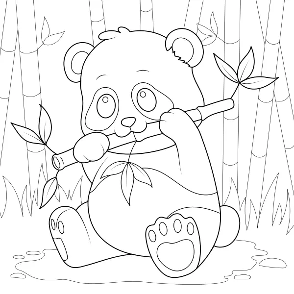 Panda eats bamboo | Online coloring pages for kids