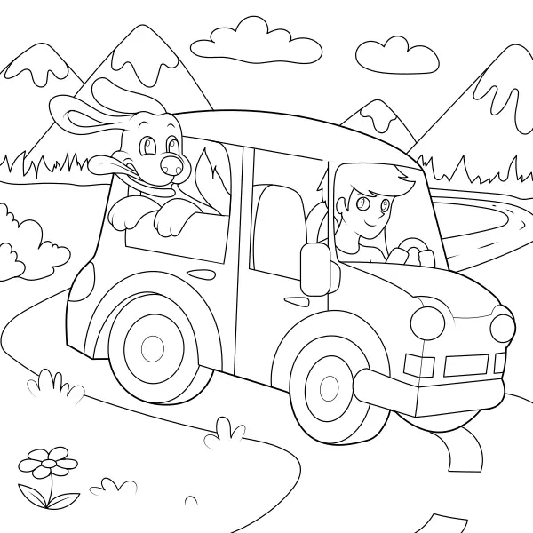 Boy and His Dog on a Trip | Online coloring pages for kids
