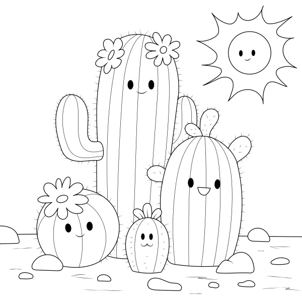 Cactus Family | Online coloring pages for kids