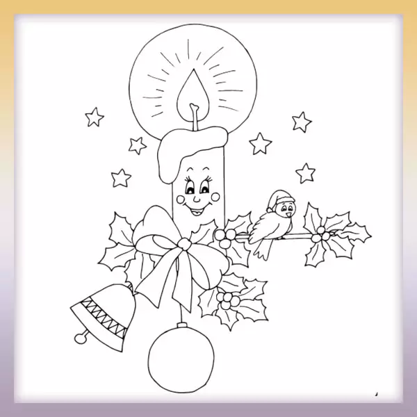 Advent candle and bird - Online coloring page