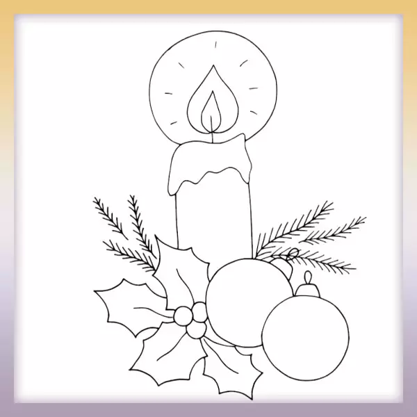 Advent candle with decorations - Online coloring page