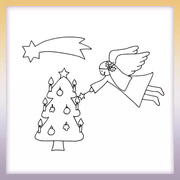 Christmas tree and angel - Online coloring page