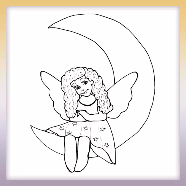 Angel on the moon - Online coloring page