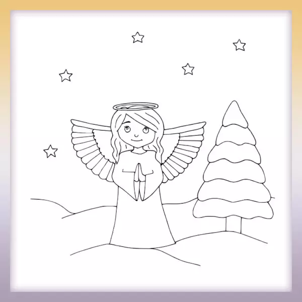 Angel by the tree - Online coloring page