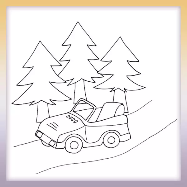 Car in the woods - Online coloring page