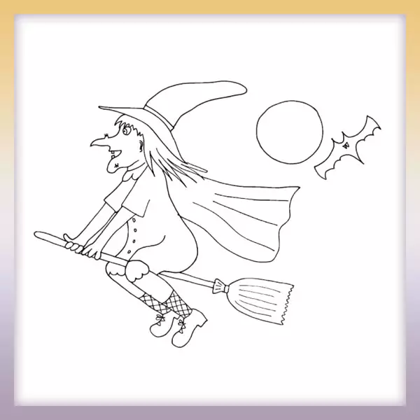 Witch on a broom - Online coloring page
