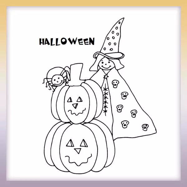 Witch and pumpkin - Online coloring page