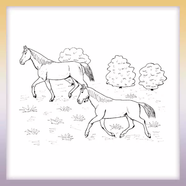 Galloping horses - Online coloring page