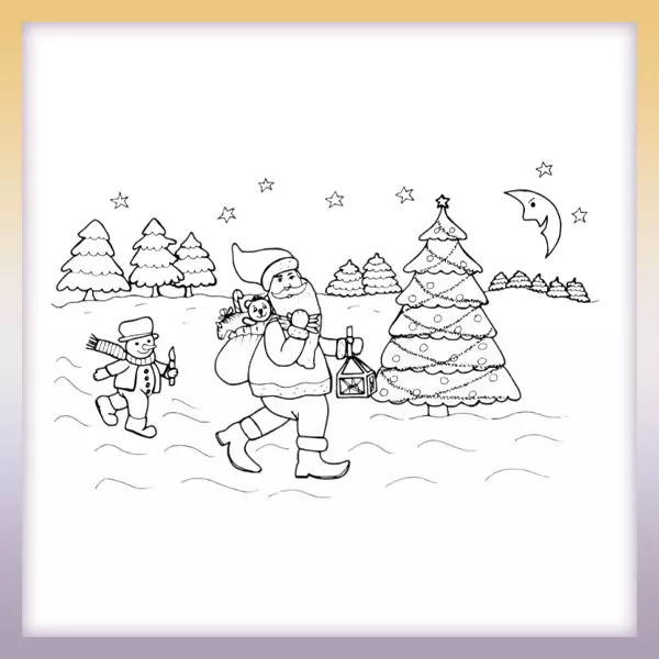 Grandpa Frost and snowman - Online coloring page