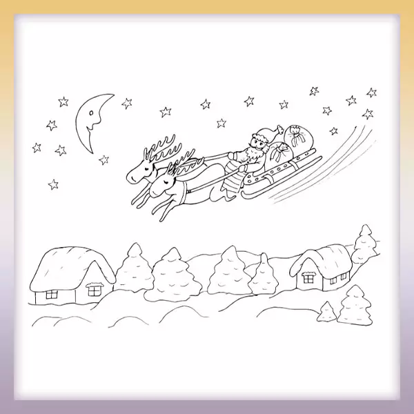 Santa Claus on a sled - Online coloring page