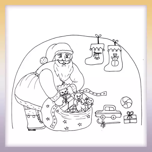 Santa Claus gives away presents - Online coloring page