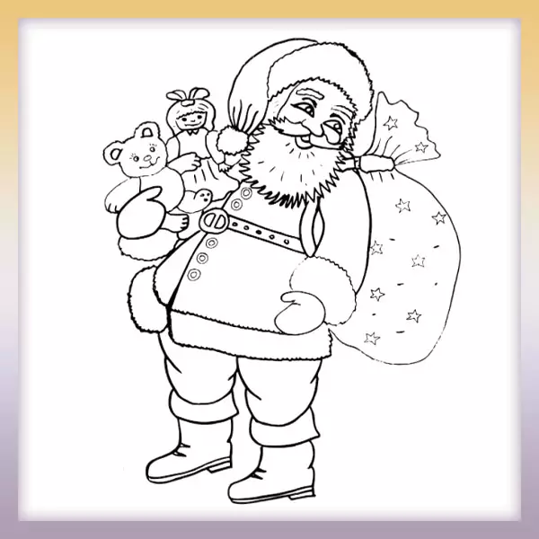 Santa Claus with a doll and bear - Online coloring page
