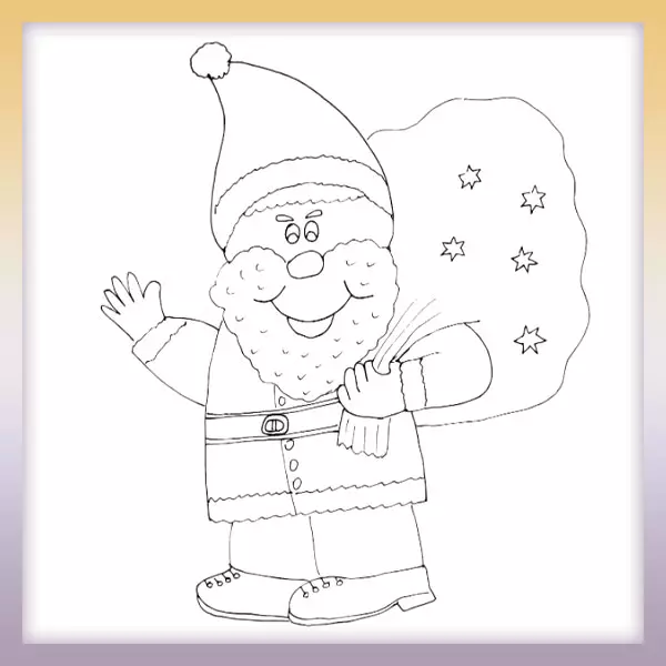 Santa Claus with a bag of gifts - Online coloring page