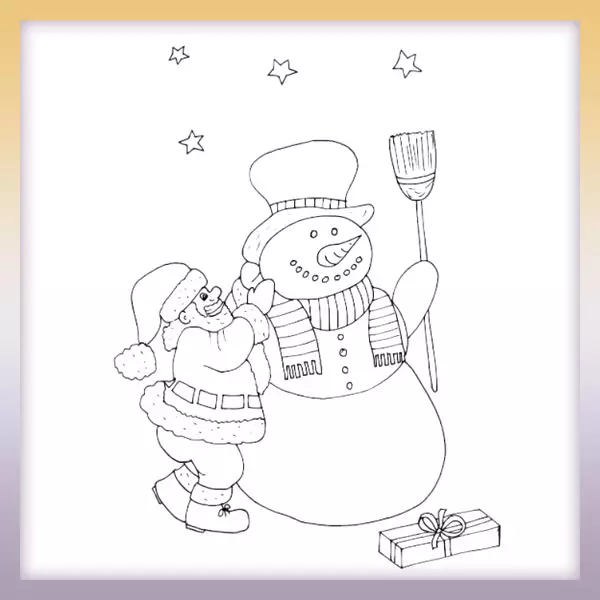 Santa Claus builds a snowman - Online coloring page