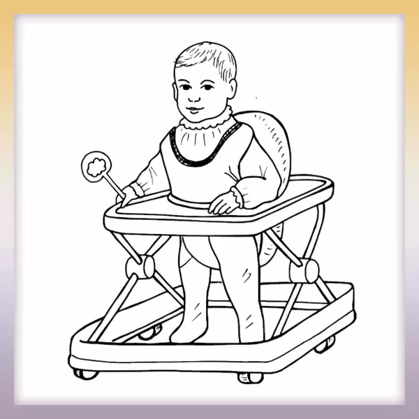 Child in baby walker - Online coloring page