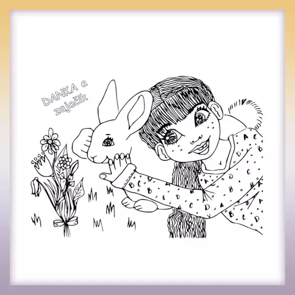 Girl and bunny - Online coloring page