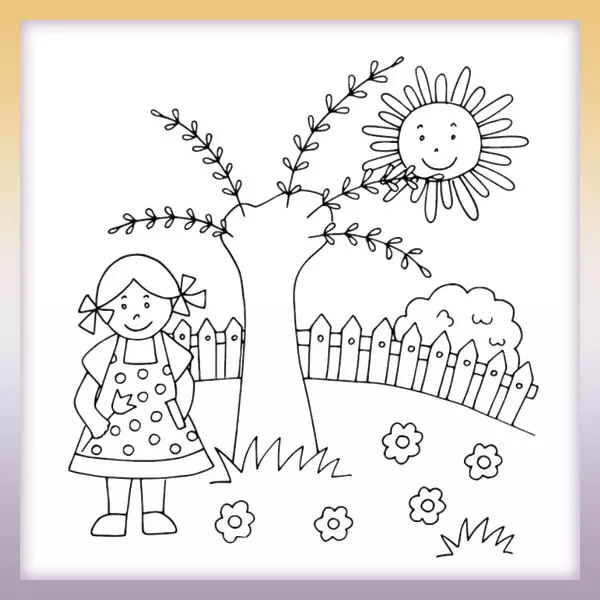 Girl at the willow - Online coloring page