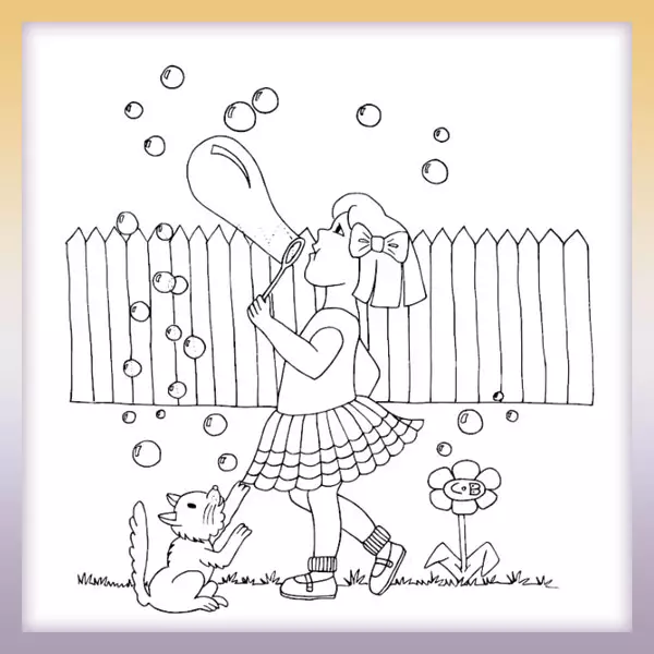 Girl with bubble blower - Online coloring page