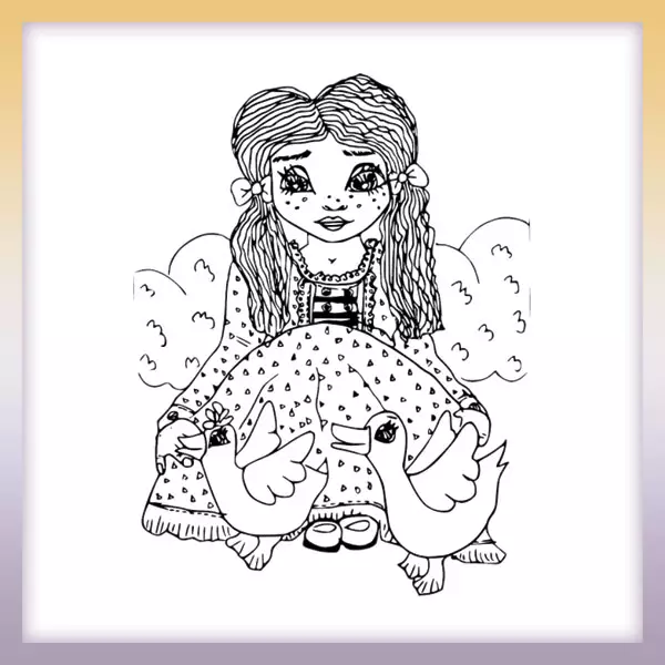 Girl with ducks - Online coloring page